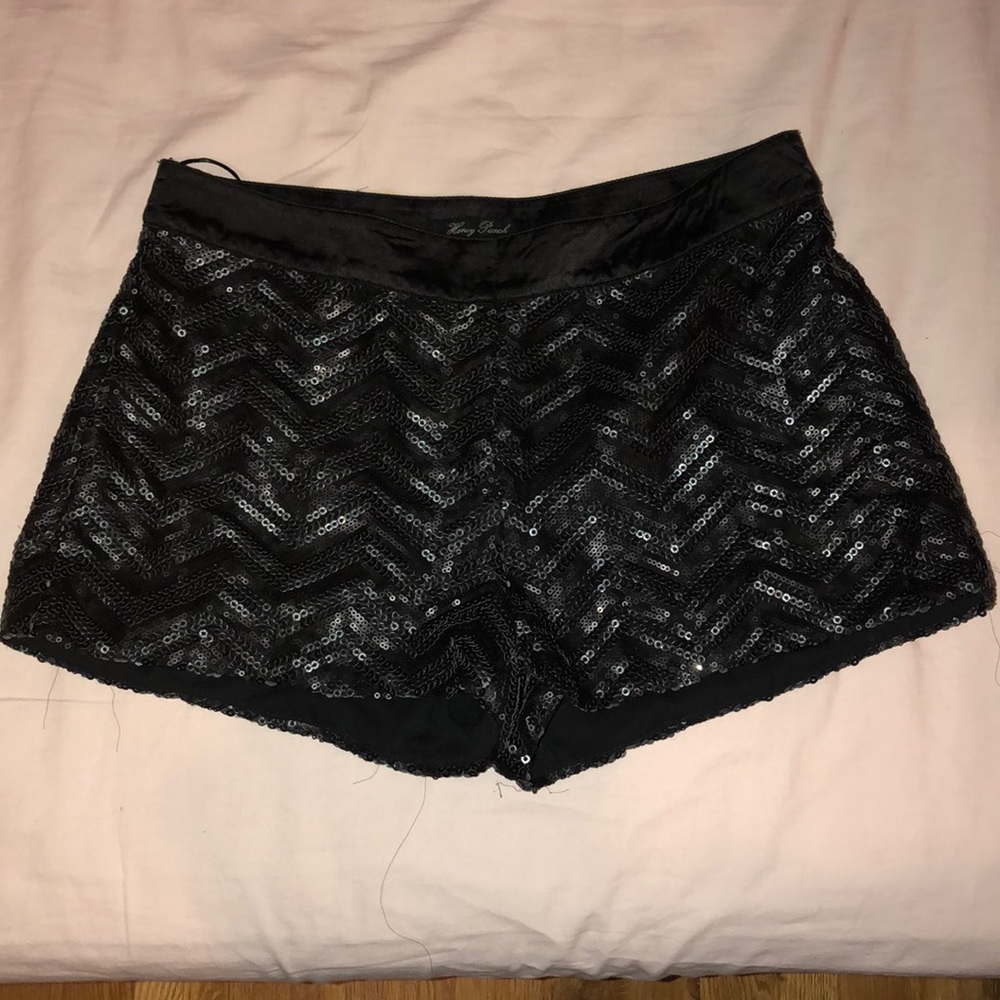 Black sequin dress shorts
